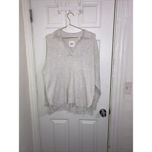 Aerie‎ CozyUp Waffle Knit Polo Sweater Womens XS White Relaxed Lagenlook Beachy